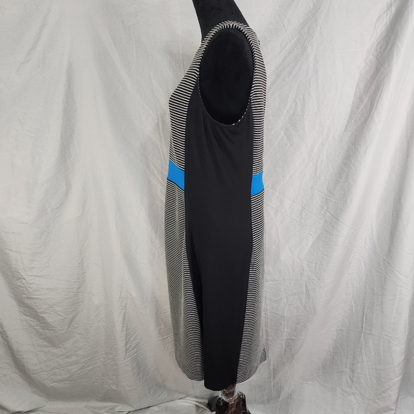 ANNE‎ KLEIN Size 12 Ponte Knit Black Striped Exposed Zipper Career Sheath Dress - Picture 3 of 9